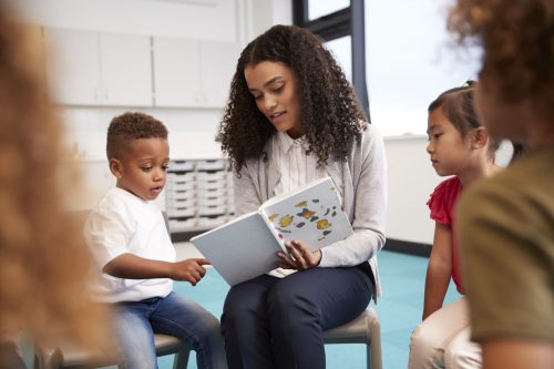 teacher reading to young children