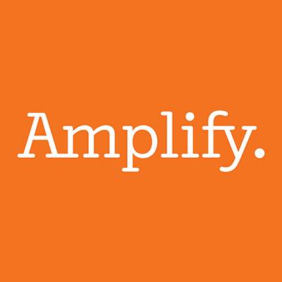 Amplify logo, orange background with white text